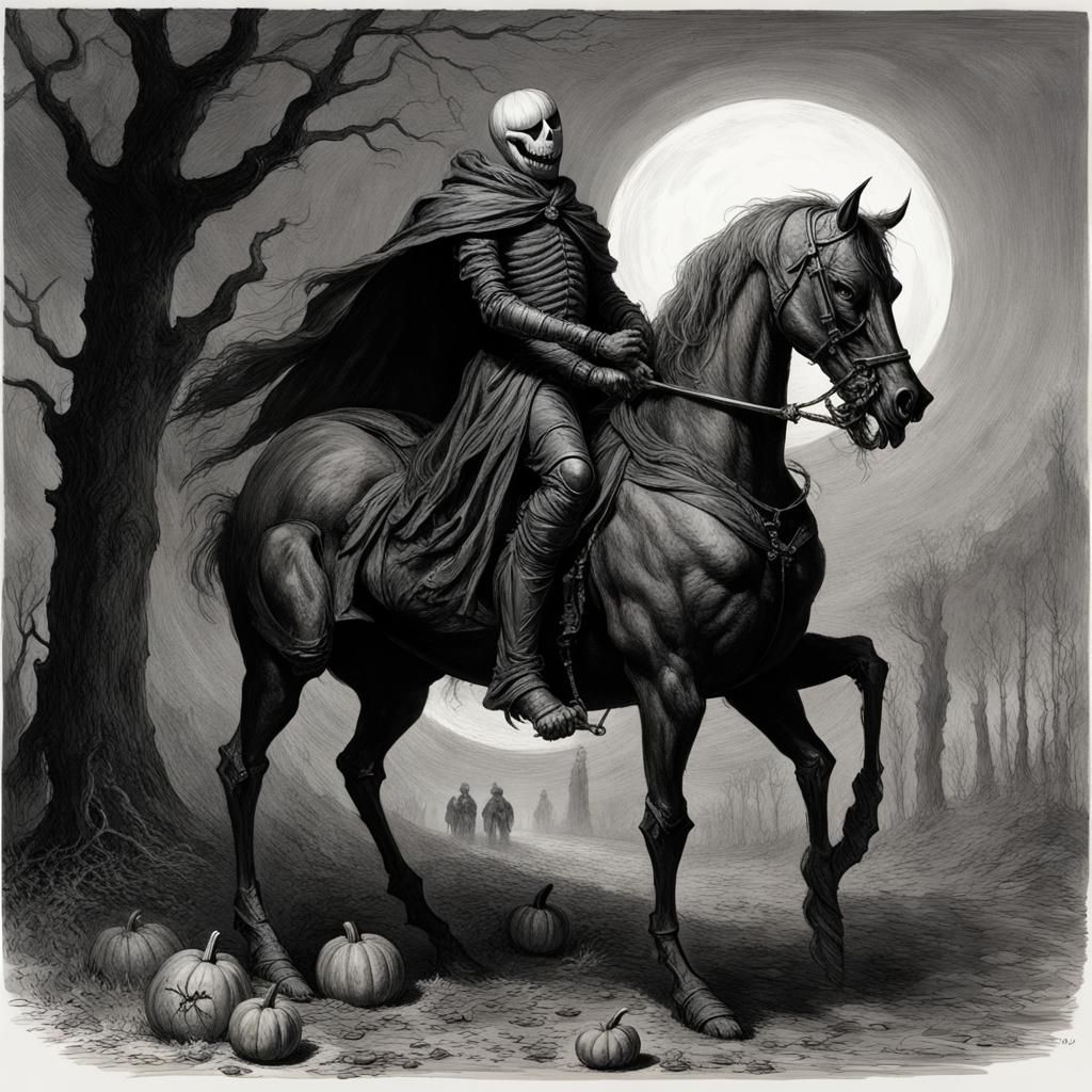 Headless Horseman Holding Pumpkin King Head