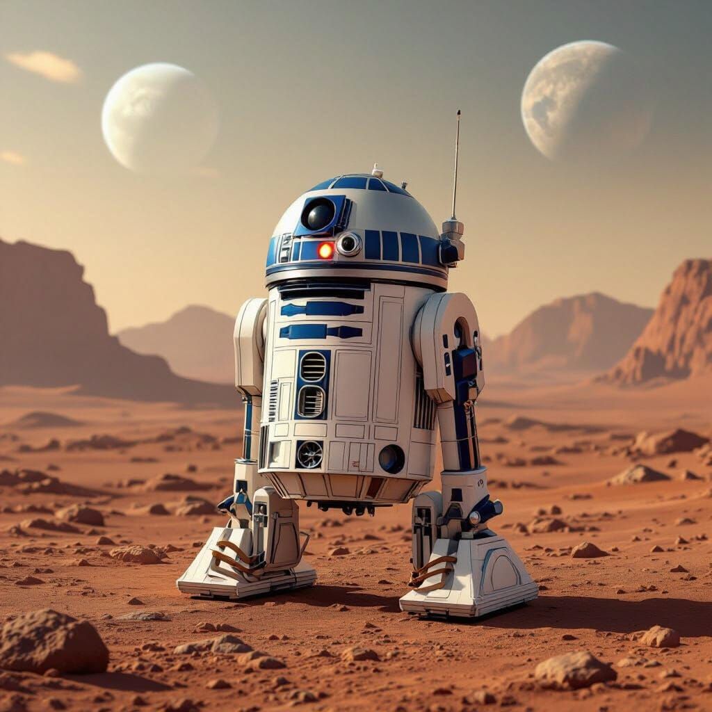 R2D2 Inspired Sentinel Drone on Alien Planet Expedition