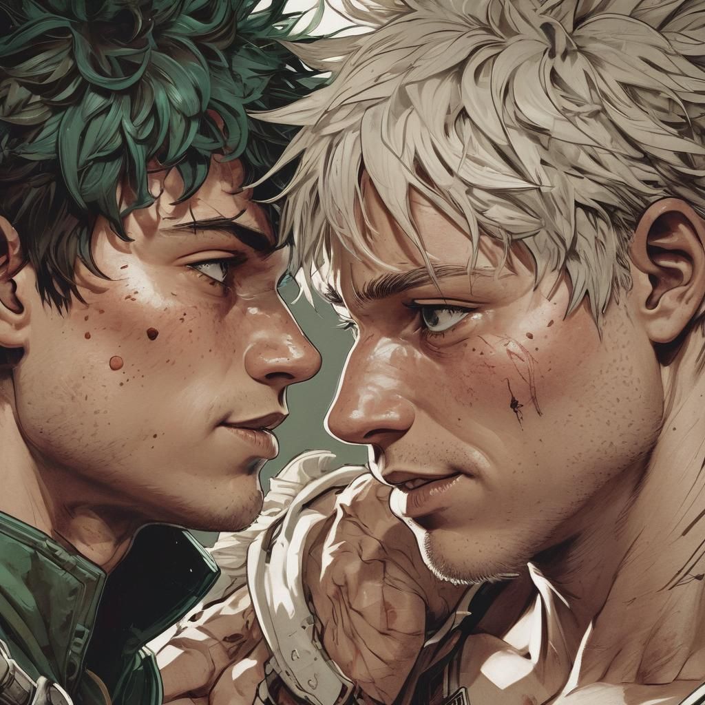 Dynamic Comic Art: Deku and Bakugo Embrace