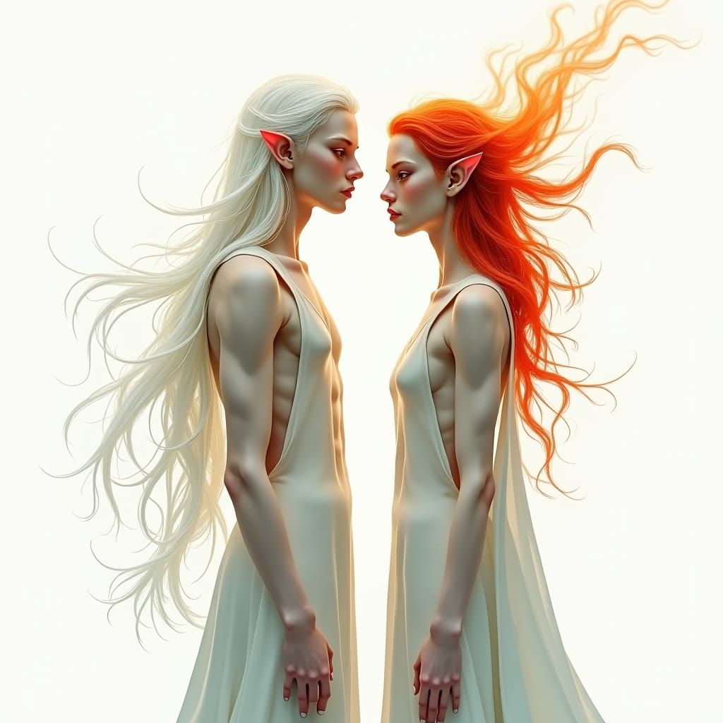 Elven Men with Flowing Hair, Digital Art