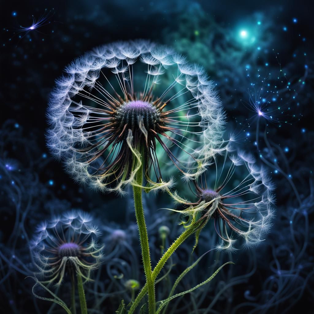 Mysterious Alien Dandelion with Glowing Tendrils