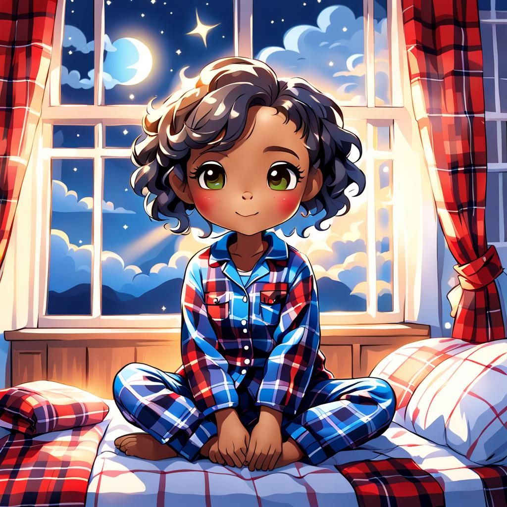 Chibi AngelicMintz In Her Plaid Patterned Pajamas Sitting On...