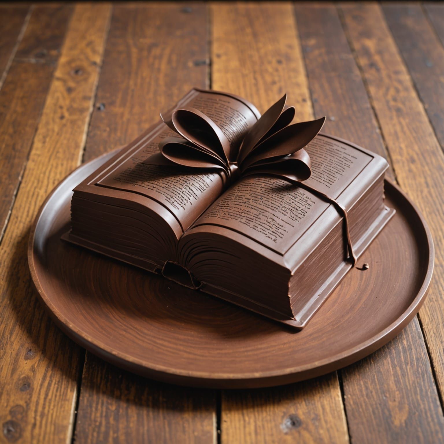Decadent Chocolate Book Sculpture on Wooden Table