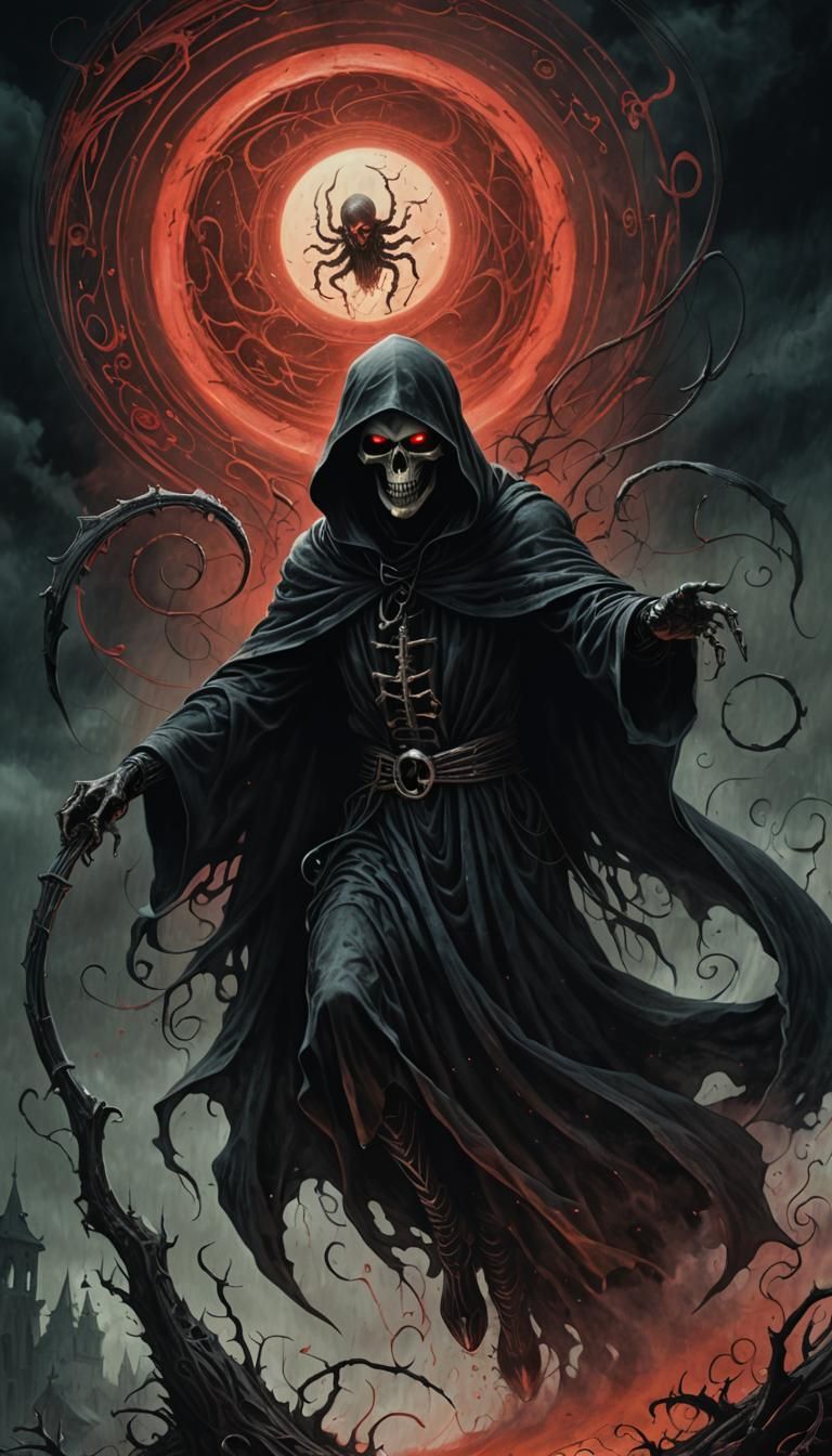 Grim Reaper Emerges from Death Tarot Card