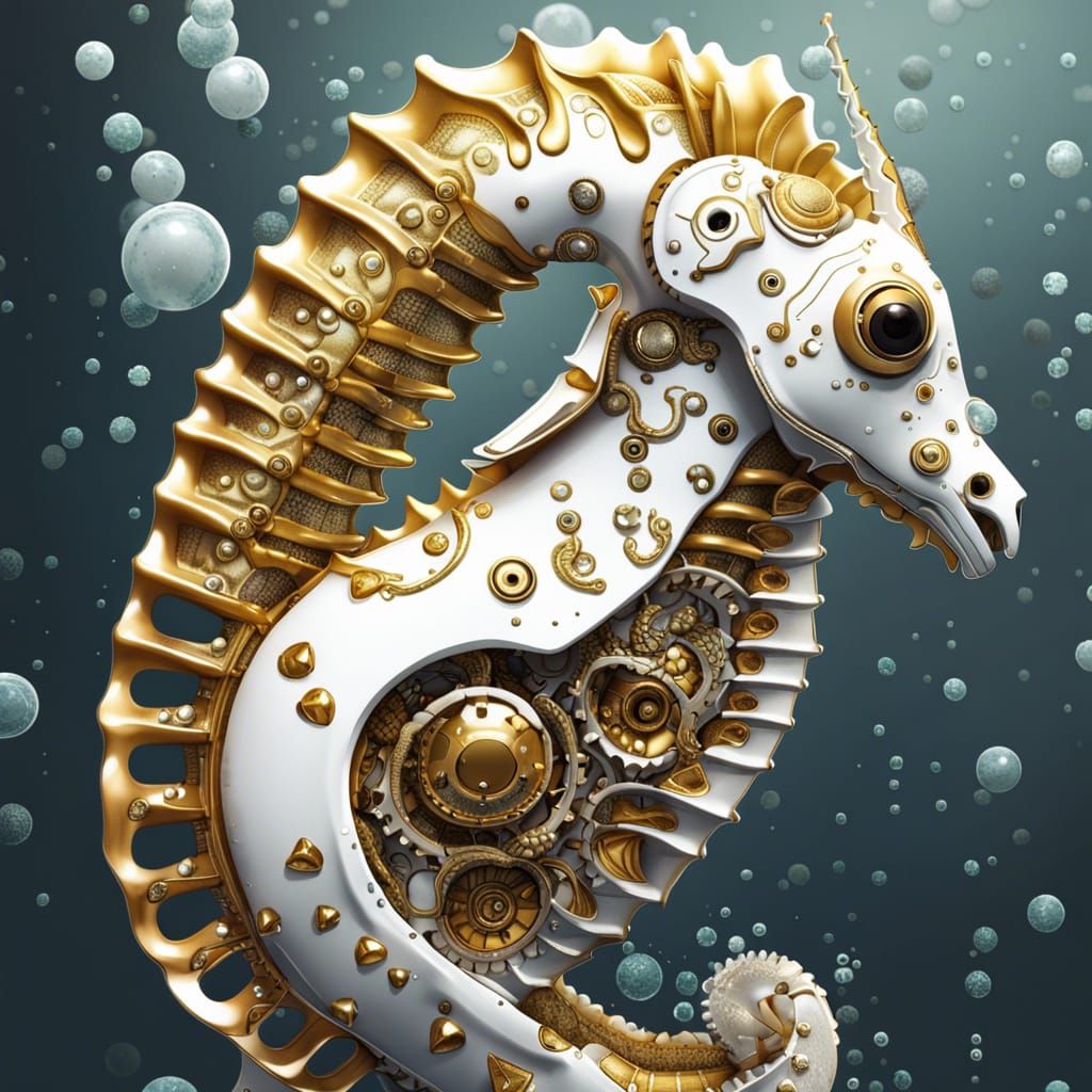 Futuristic Biomorphic Seahorse in Hyperrealistic Anime Style