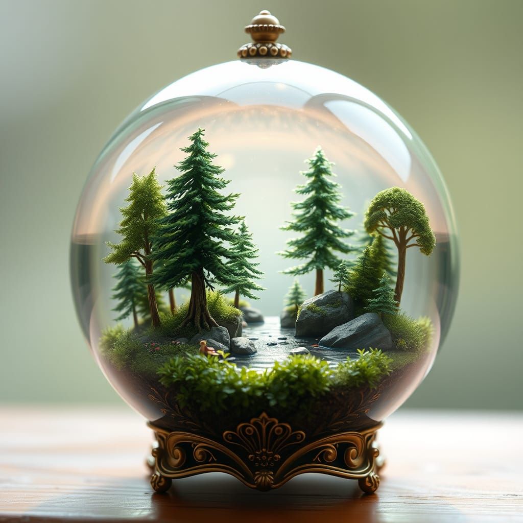 Crystal Ball Reveals Miniature Forest Landscape