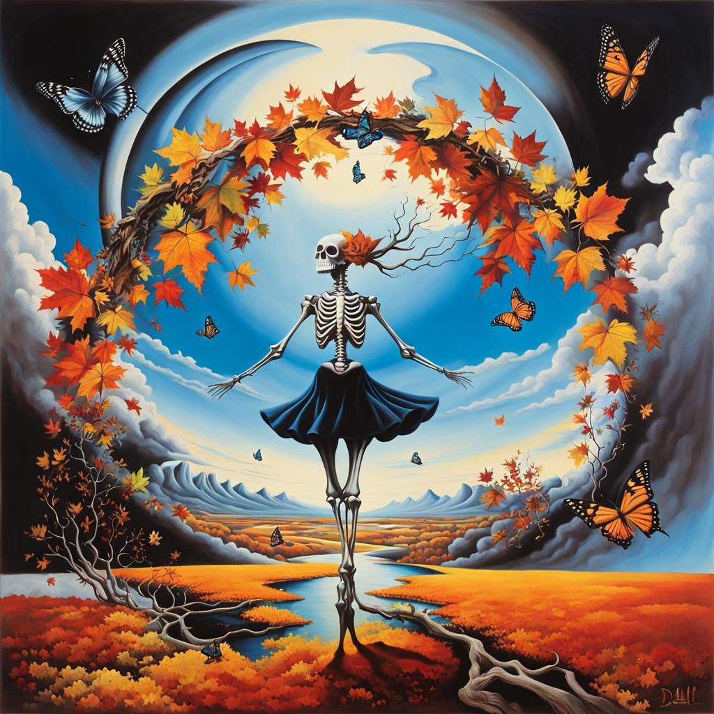 Surreal Landscape with Elastic Flora and Black Butterfly