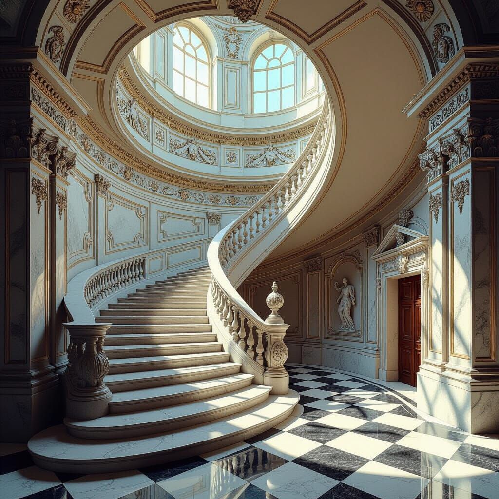 Endless Baroque Staircase Inspired by Piranesi and Escher