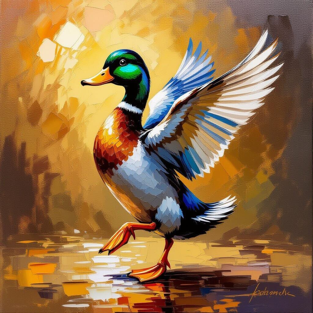 Dancing Duck: Impasto Oil Painting with Palette Knife