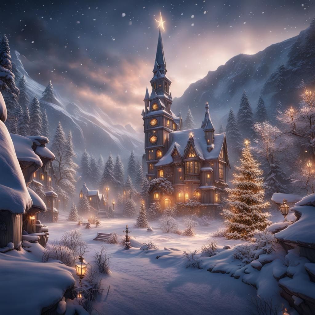 Enchanting Christmas Magic and Snow in Detailed Painting