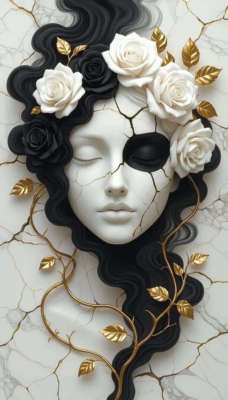 Cracked Marble Goddess Veiled in Smoke