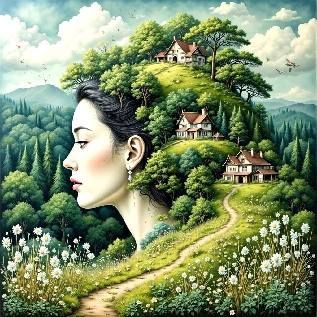 Ethereal Woman Emerging from Earth in Golden Age Style