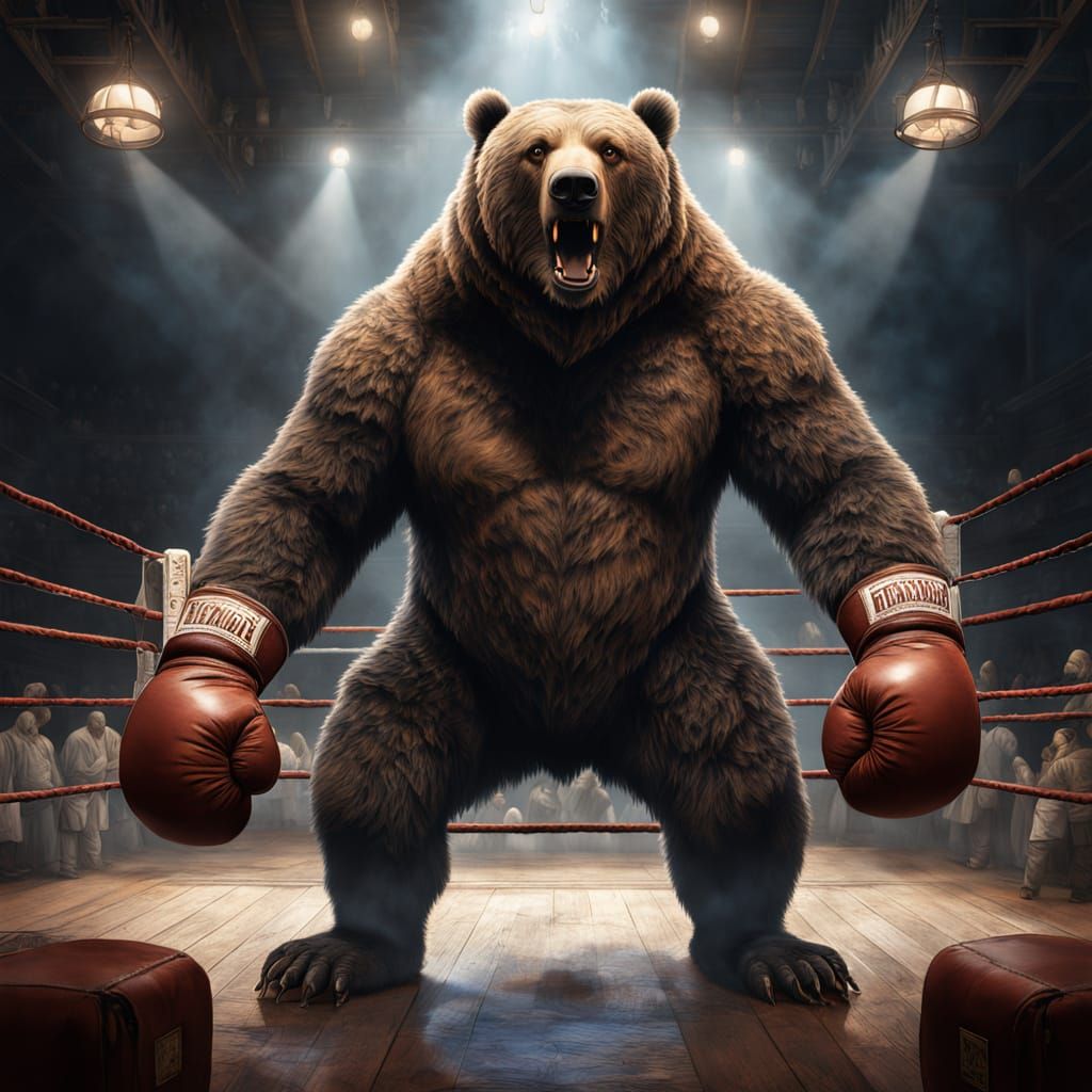Surreal Grizzly Boxer in Hyper-Realistic Style