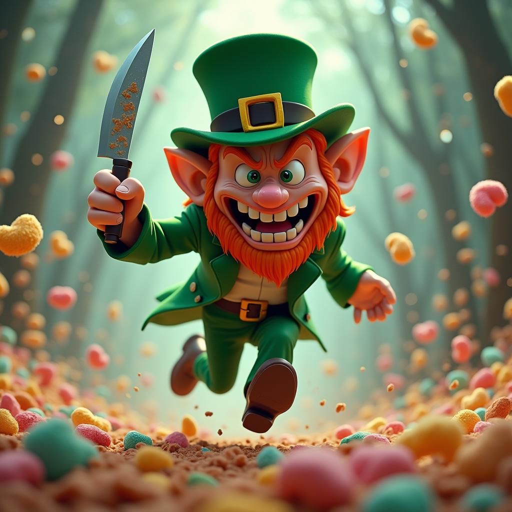 Murderous Lucky Charms Leprechaun in Hyper-Realistic Style