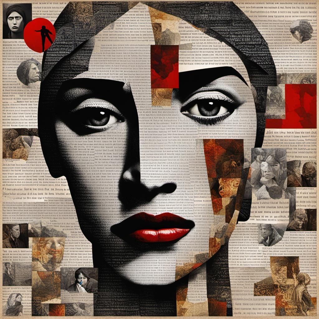Emotional Woman Portrait in Cubist Collage Art Style