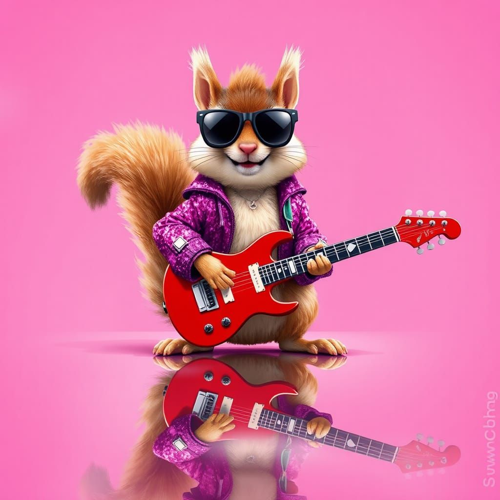 Rock Star Squirrel Guitarist with Reflection