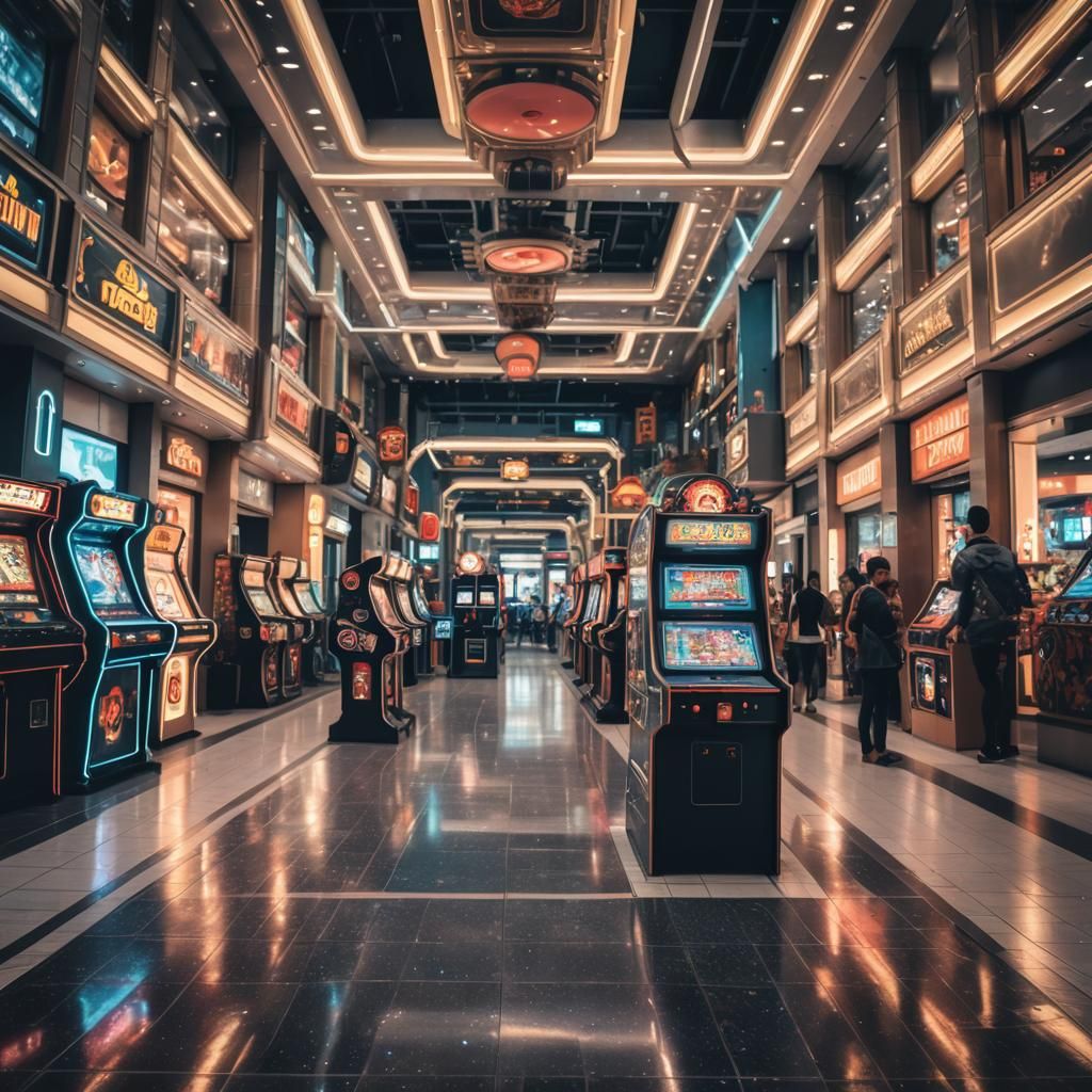 Hyperrealistic Futuristic Arcade in Mall, HDR