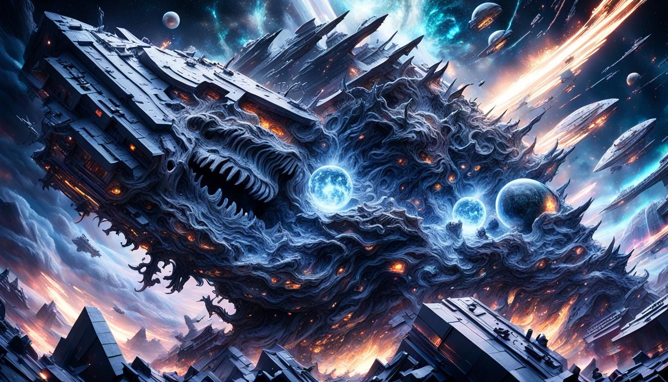 Crystal Space Monster Attacks Fleet in Cosmic Storm