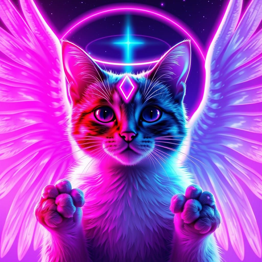 Synthwave Angel Cat in Heaven