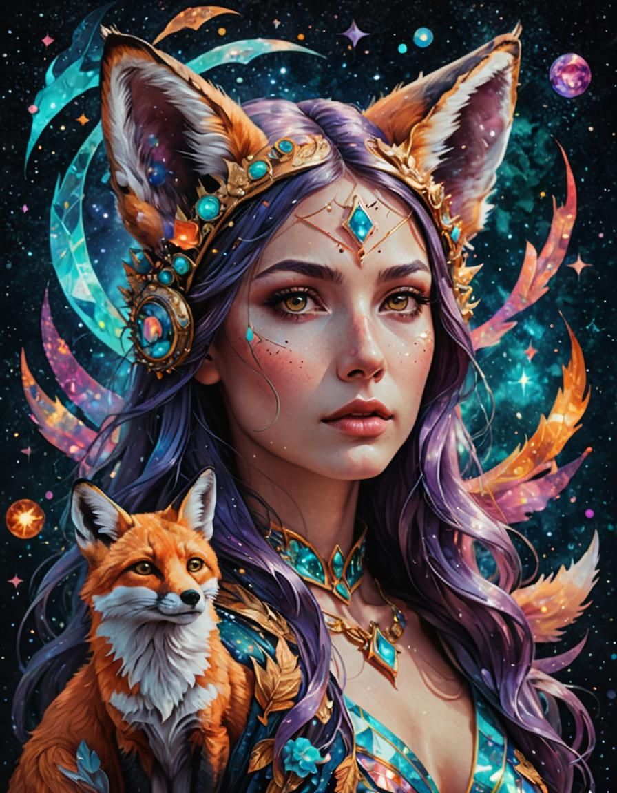 Fox Woman: Holographic Astral Illustration