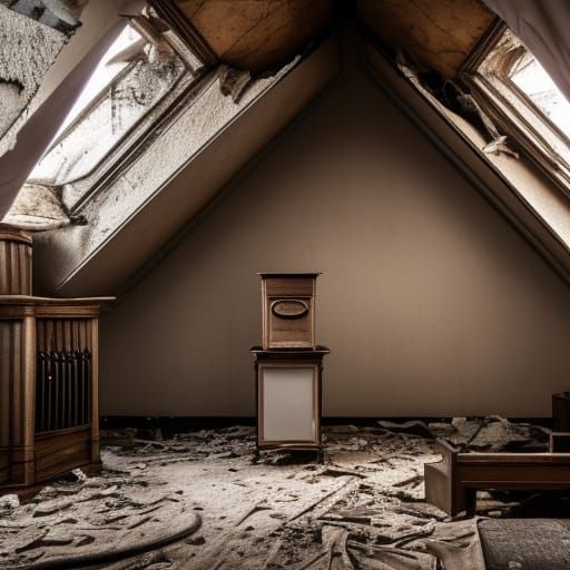 Liminal Attic with Church Organ in Disrepair