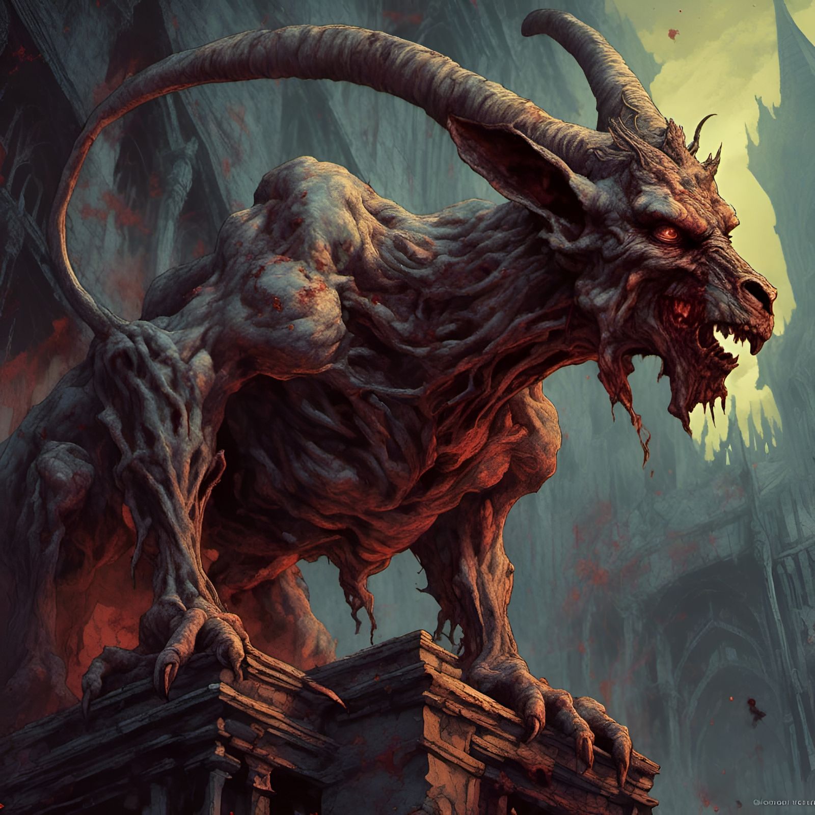 Zombie Demon Gargoyle at Hell's Gate in Death Metal Art