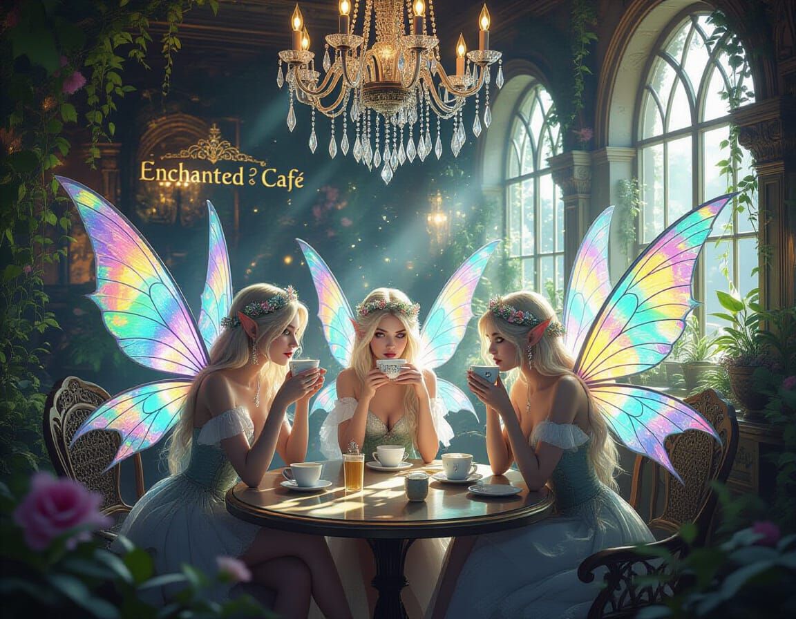 Fairies Sip Lattes in Enchanted Cafe
