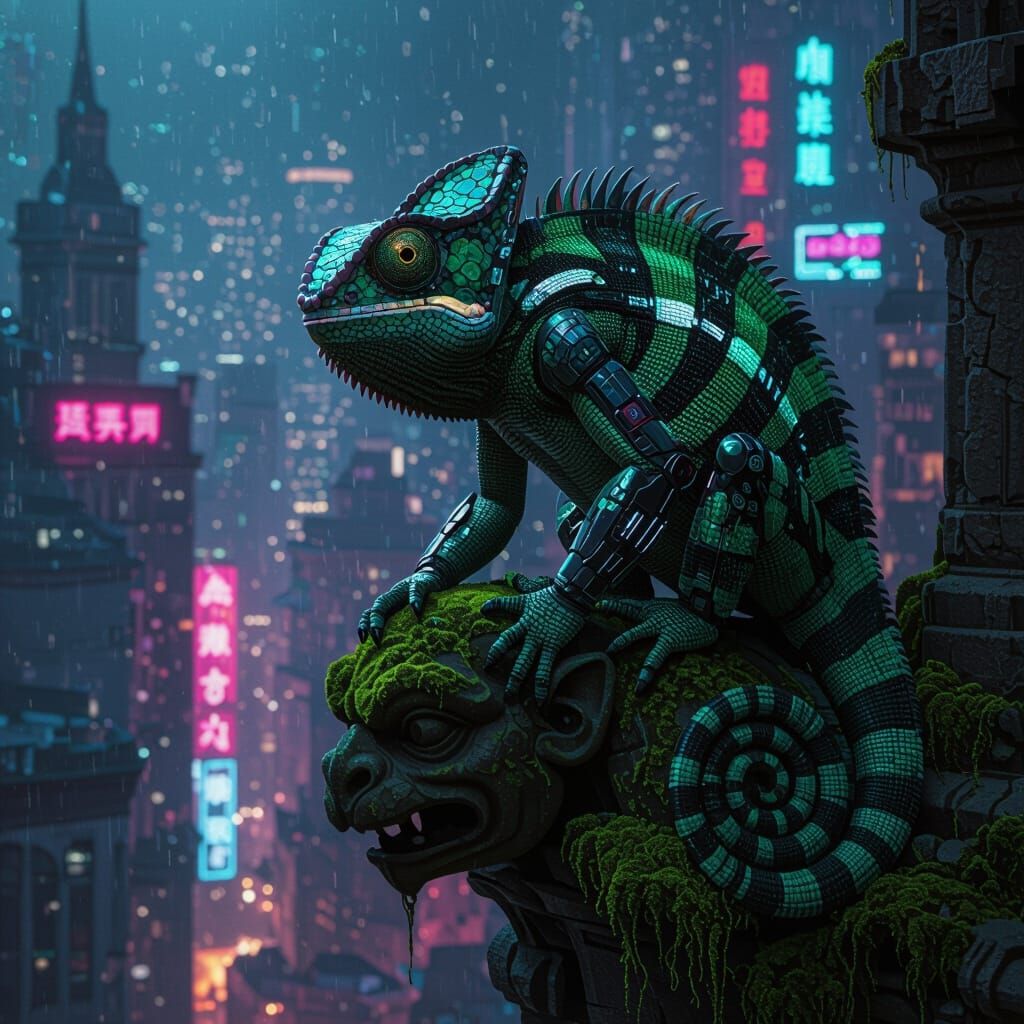 Cyberpunk Chameleon Assassin on Gargoyle