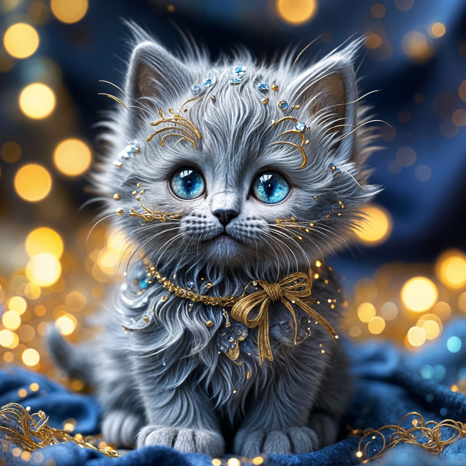 Adorable Grey Kitten Bathed in Golden Light