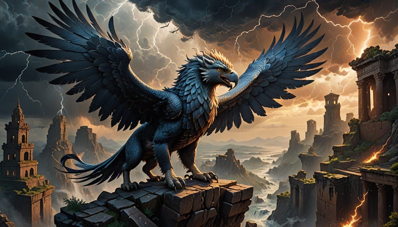Majestic Griffin in Dark Fantasy Style