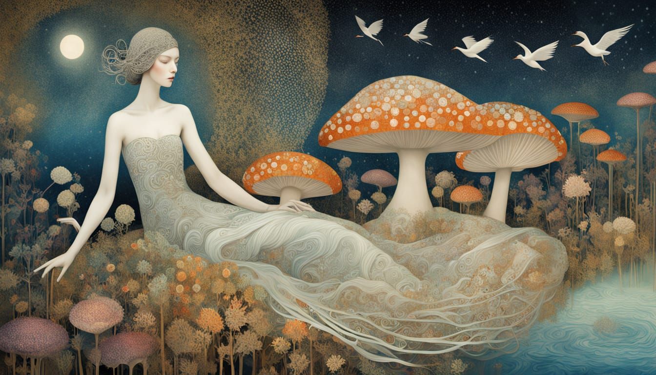 1920s Twins & Geese in Bioluminescent Eco-Art Garden