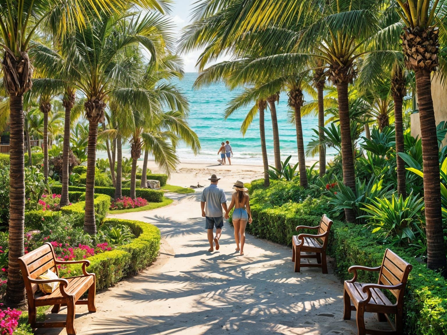 Strolling Down a Tropical Resort Path