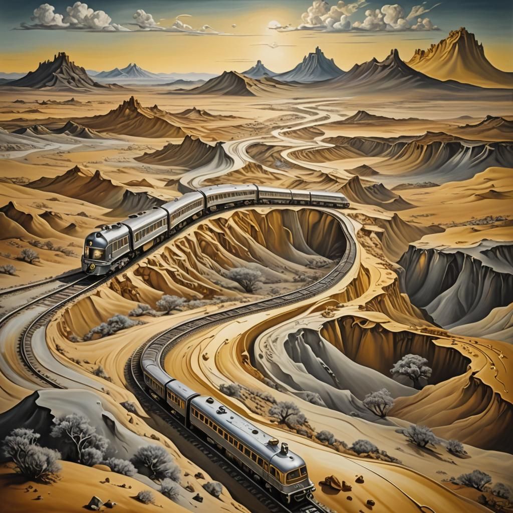 Surreal Desert Train Inspired by Salvador Dali
