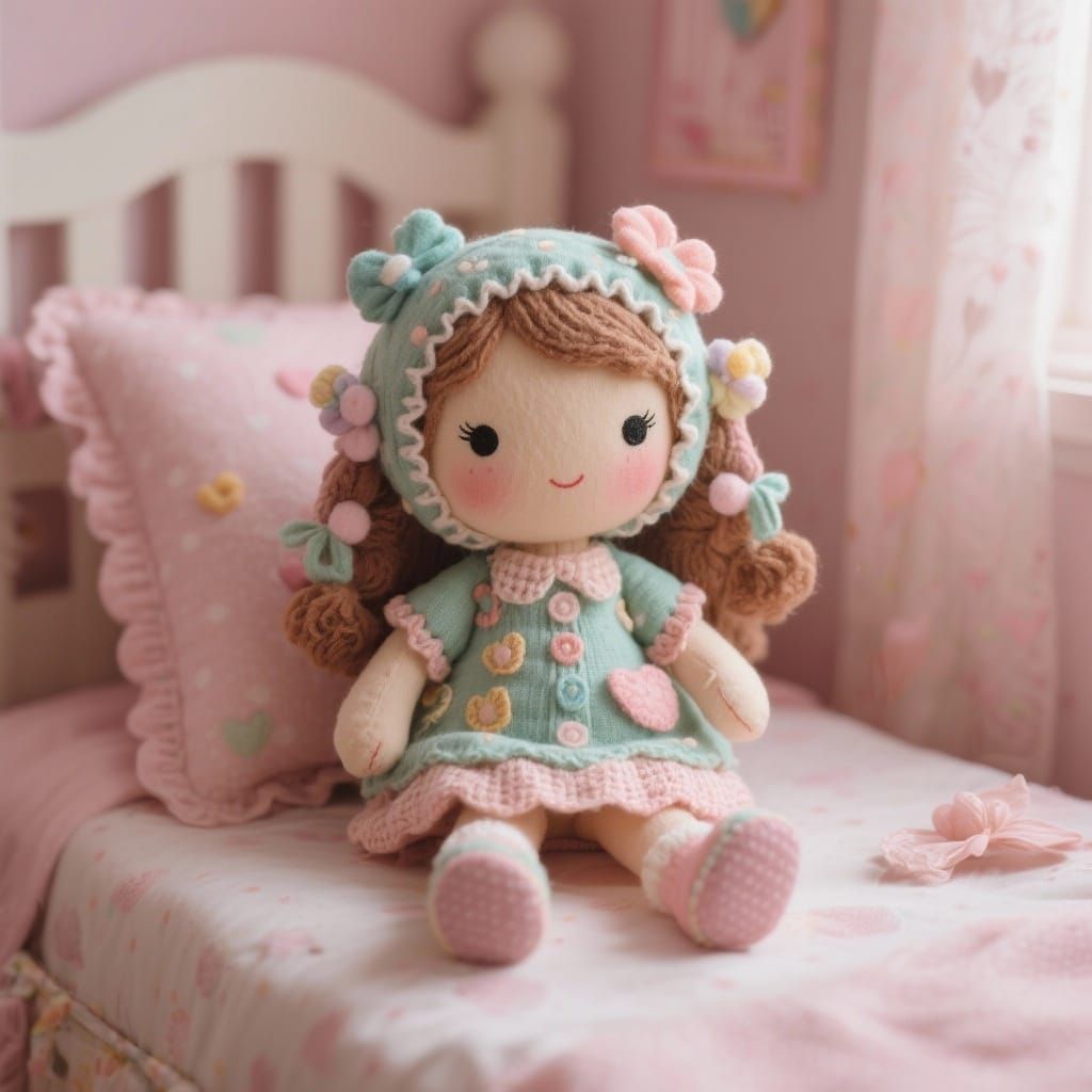 Cute Whimsical Handmade Doll in a Girls Room