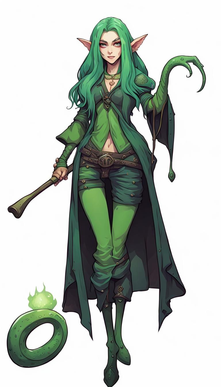 Elf Witch with Tentacle Arm: D&D Character Art