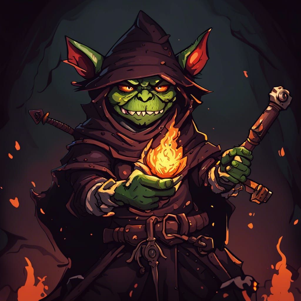 Goblin Wizard Fire Caster in Anime Style