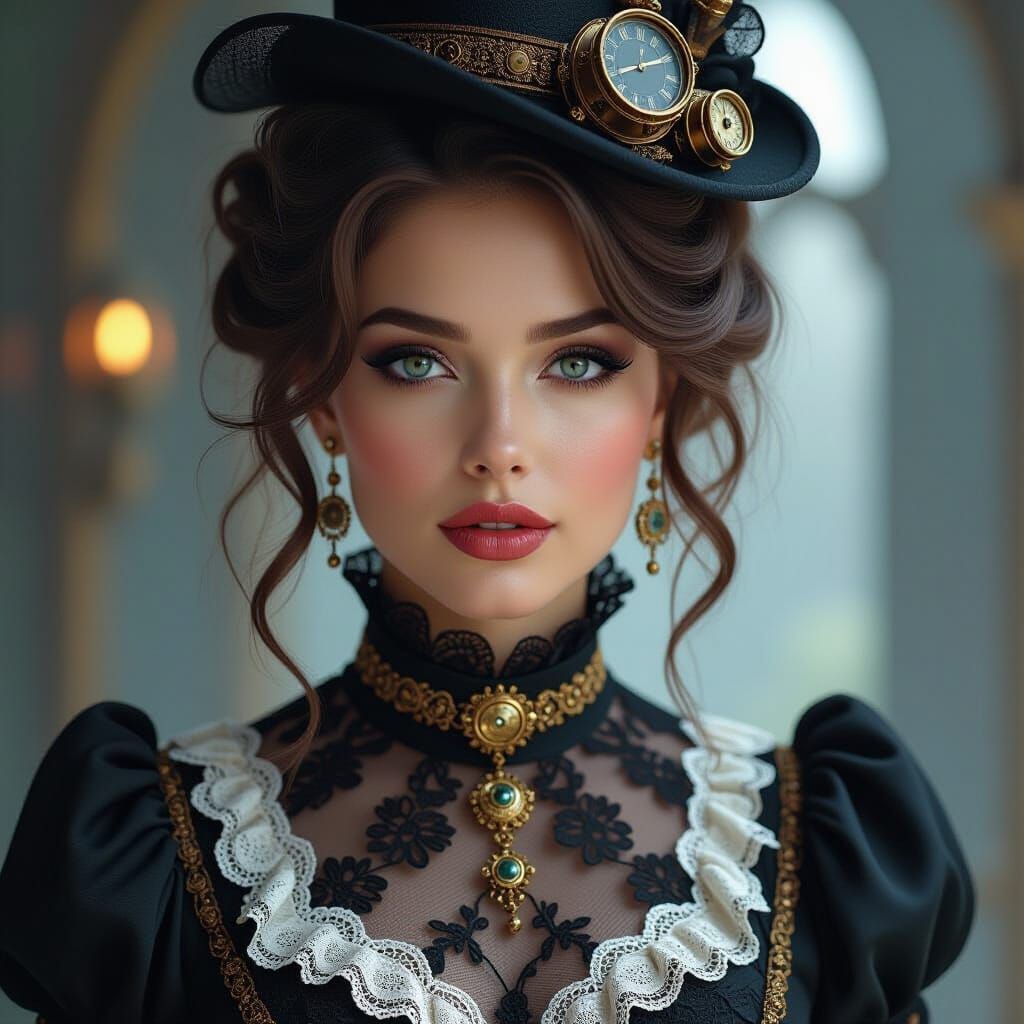 Steampunk Woman in Victorian Lace: Digital Matte Painting