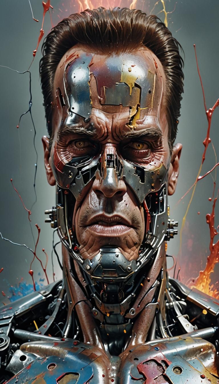 T-800 Terminator Portrait in Hyperrealistic Splash Art
