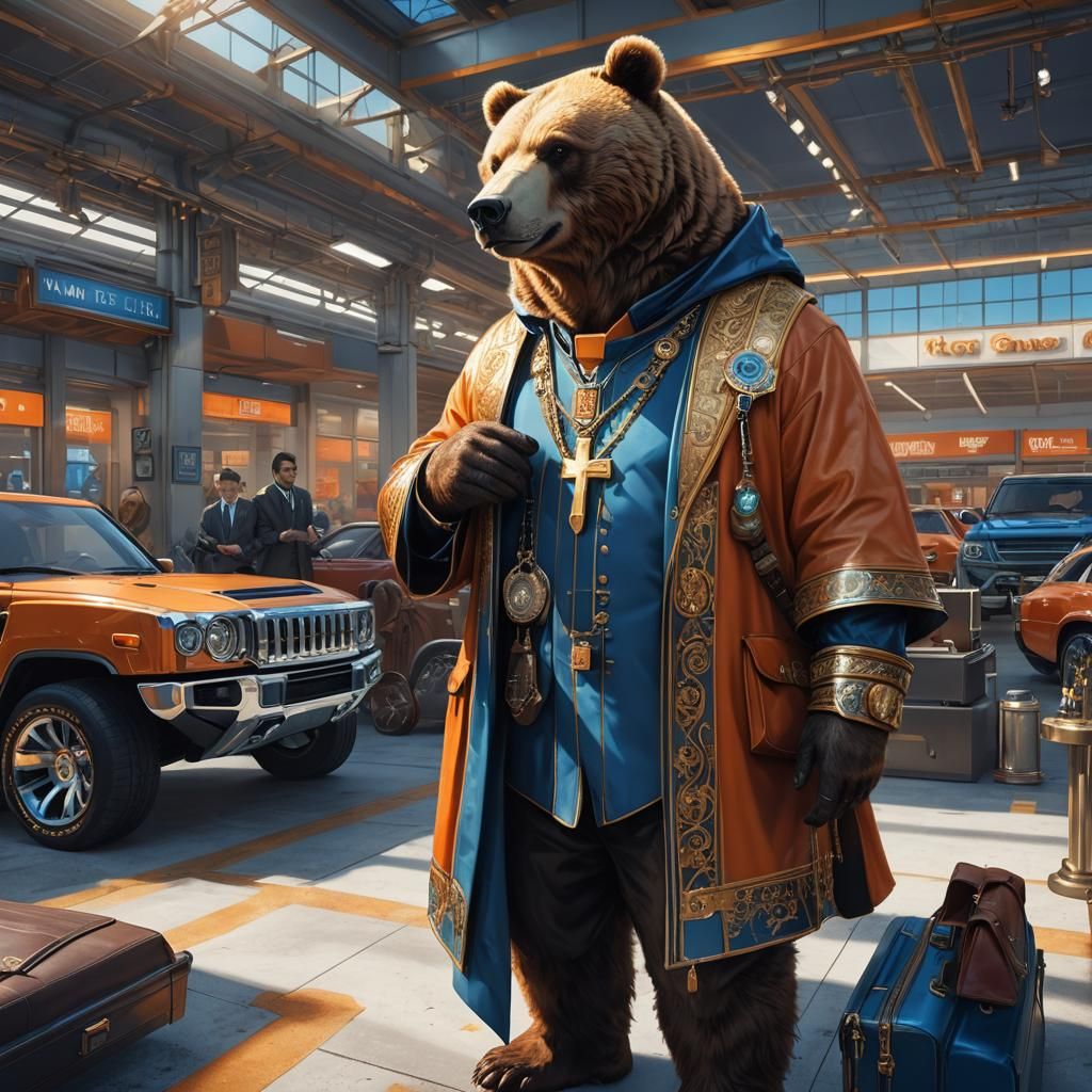 Bear Priest Buys Hummer: High Fantasy Concept Art