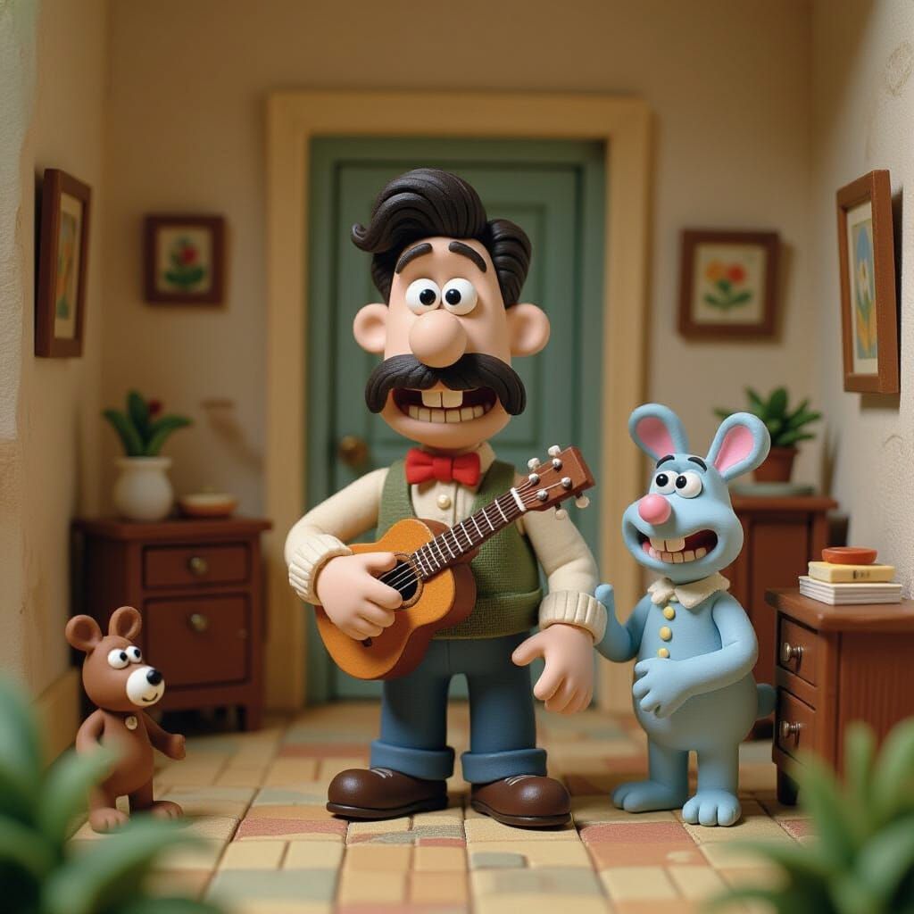 Stop-Motion Claymation Figure in Whimsical Scene