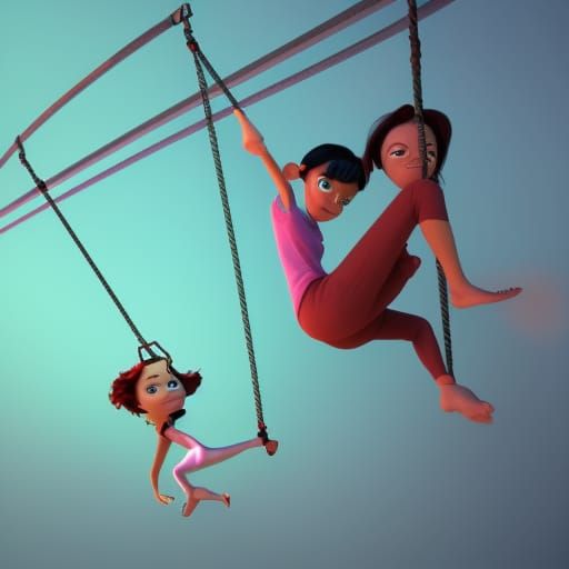 Cursed Women Swinging: Pixar-Style 3D Digital Art