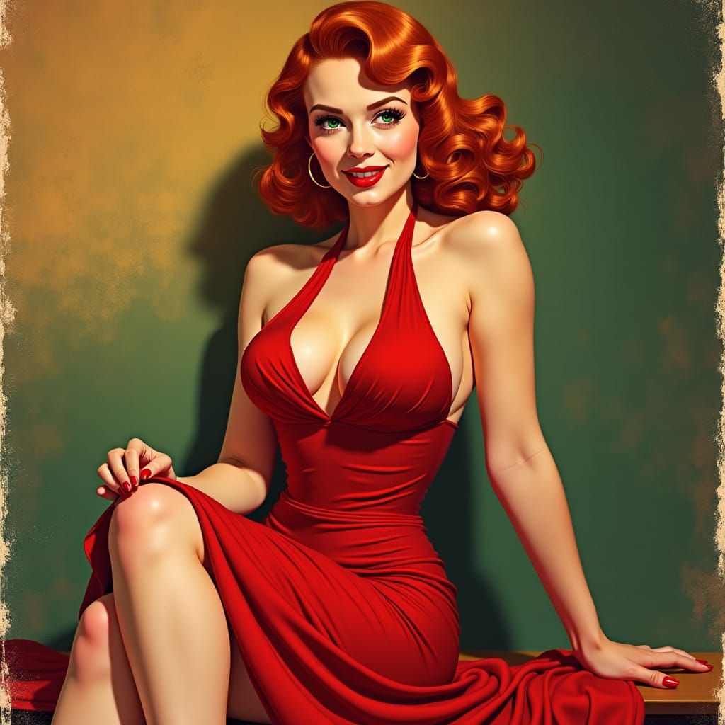 Vintage Redhead Pin-Up in Vargas Style