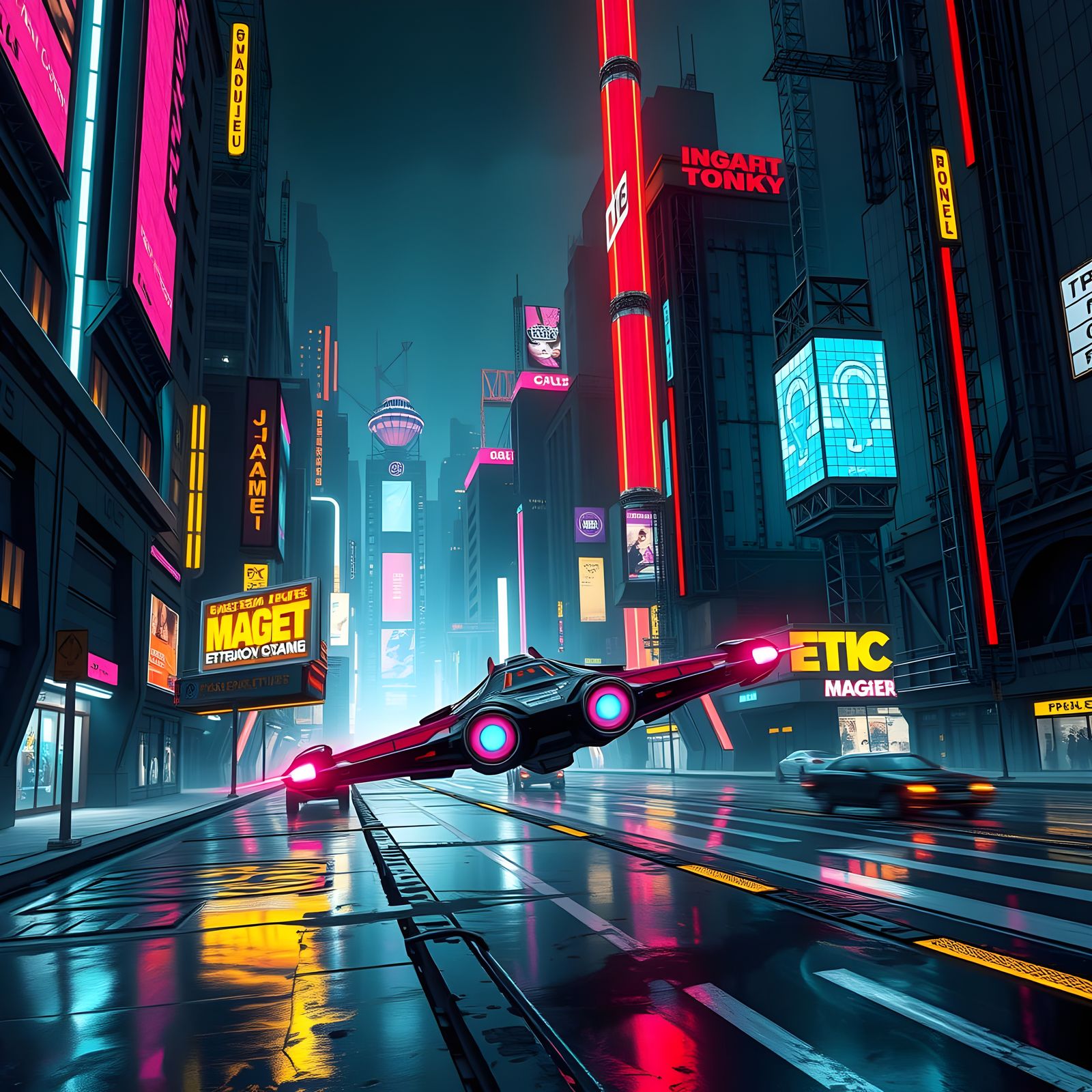 Gritty Cyberpunk Cityscape in Neon Colors