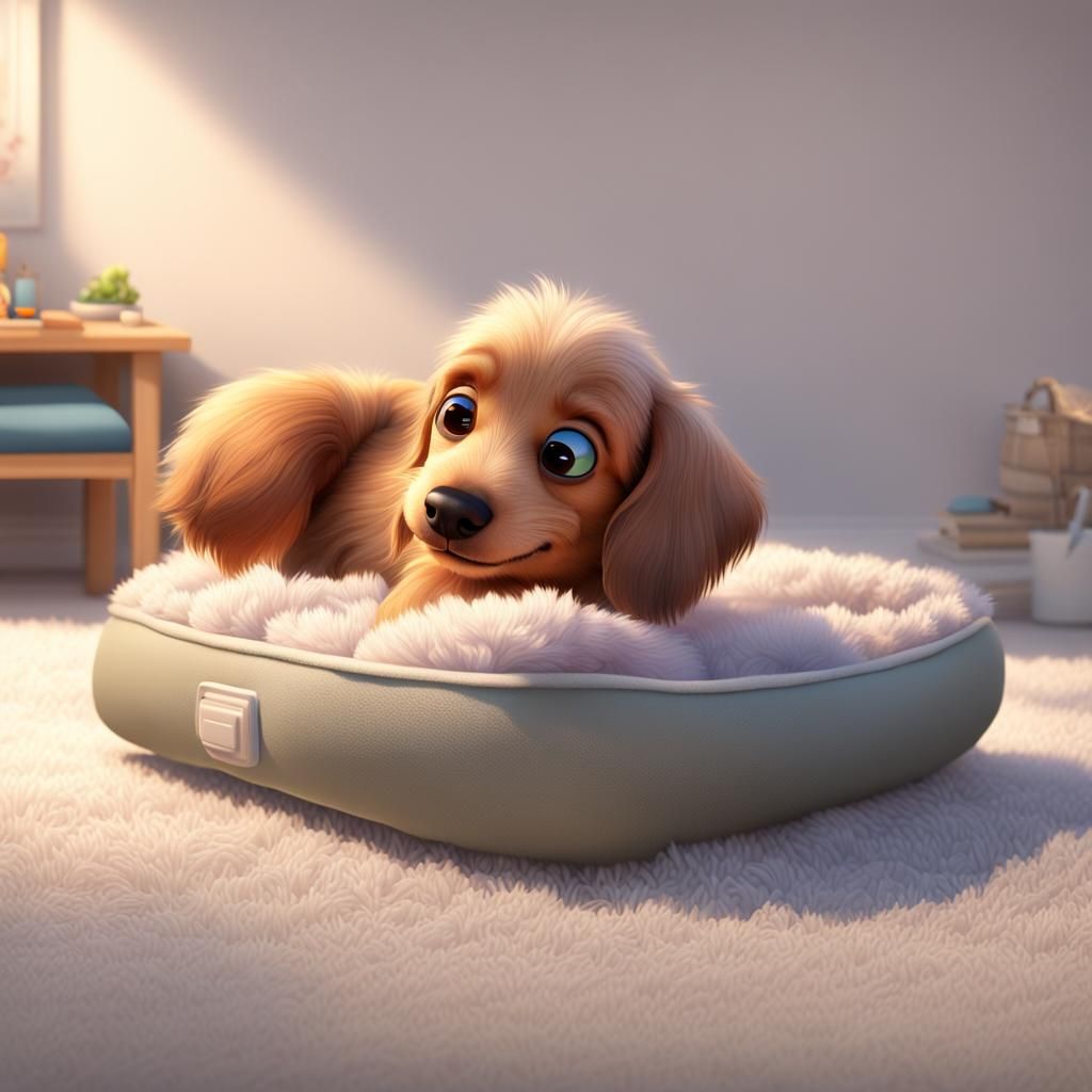 Adorable Dachshund Dad and Puppy, 3D Digital Art