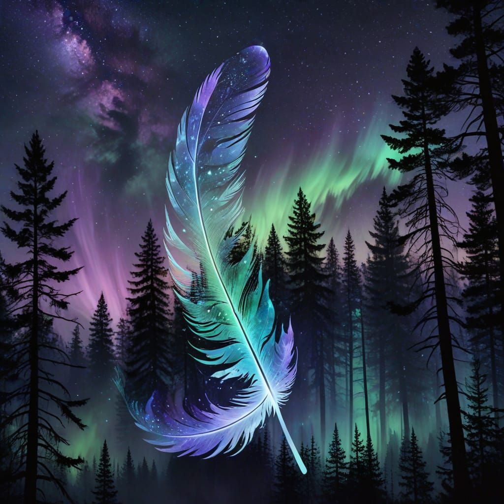 Aurora Borealis Swirls Within Feather Silhouette