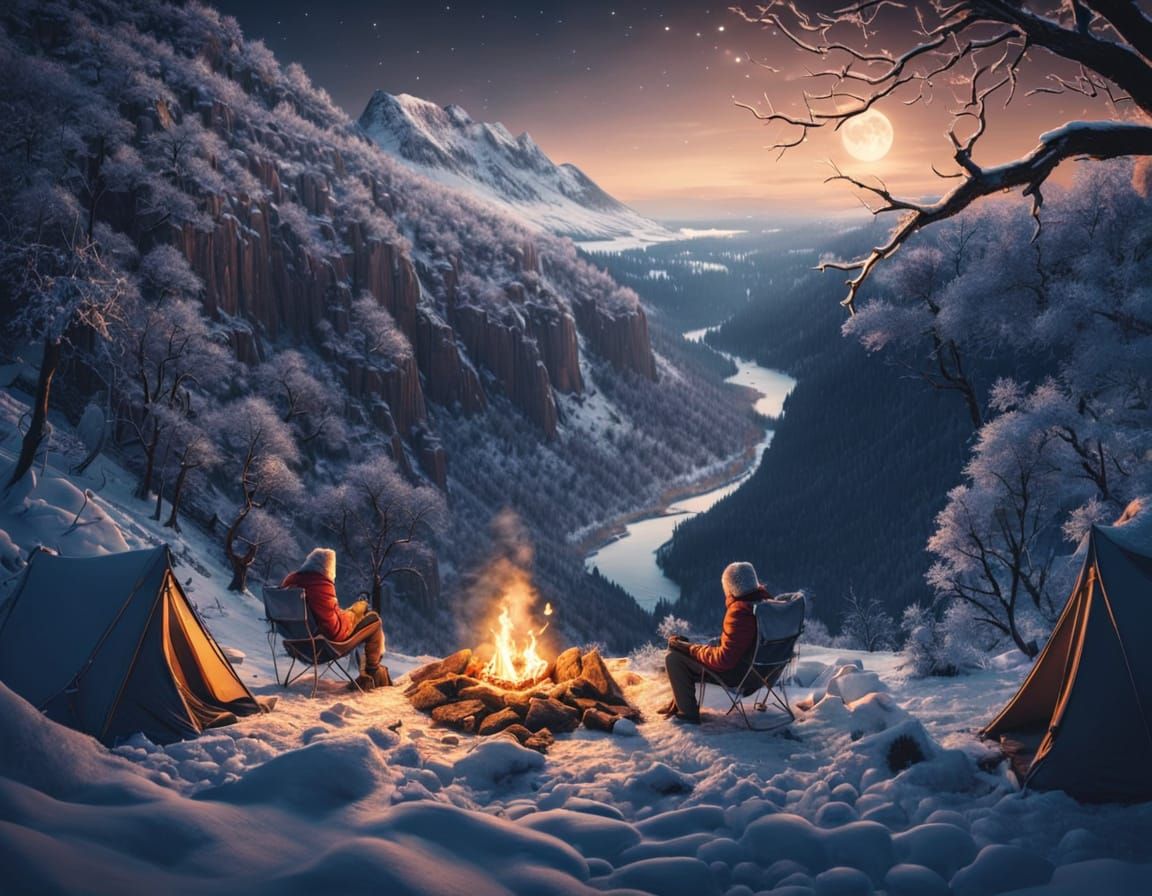 Winter Wonderland Campsite at Sunset