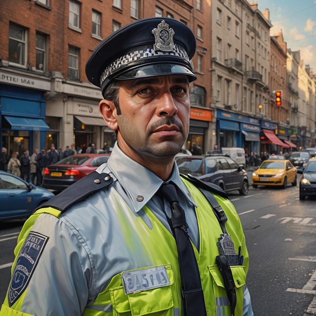 Hyperrealistic English Traffic Warden Concept Art