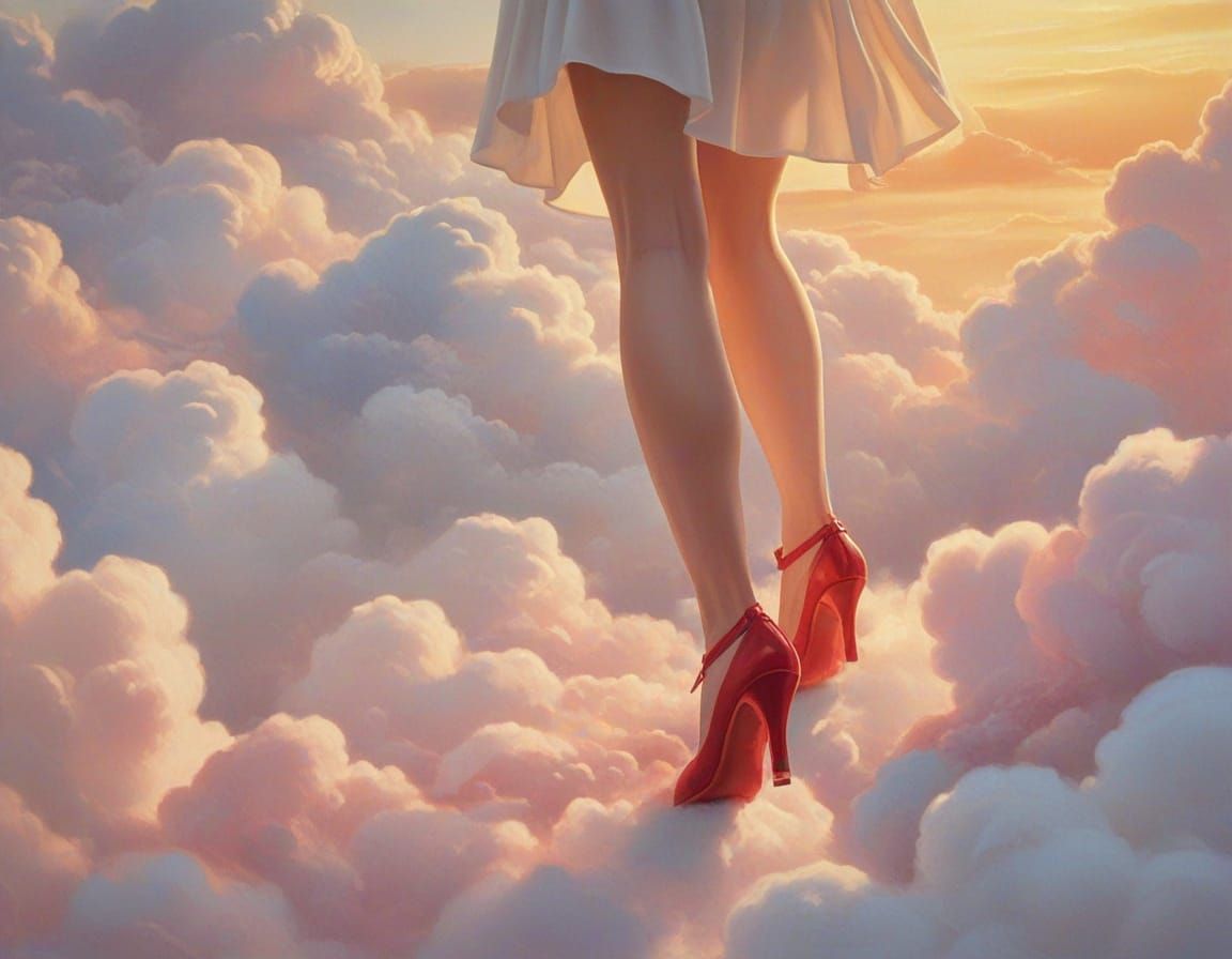 Dreamlike Woman in Ethereal Clouds