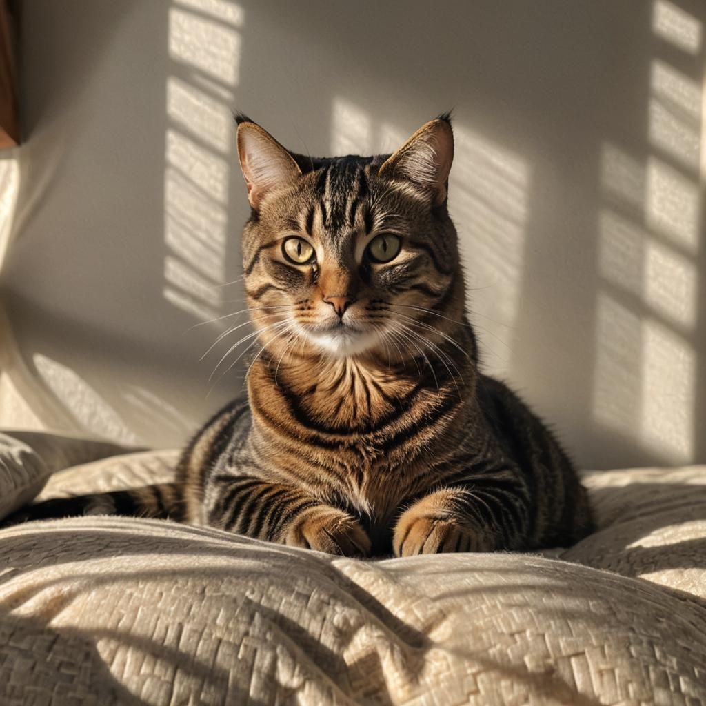 Tabby Cat Basking in Sunlight