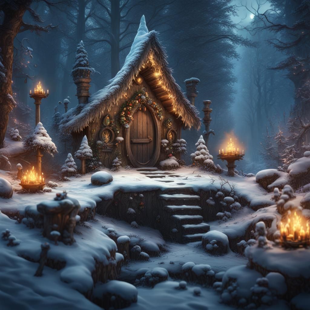 Gnome Winter Solstice Celebration in Matte Painting Style